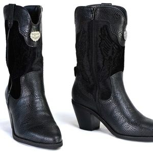 Milwaukee Leather Ladies Black Western Boot with Black Snake Print. New in box